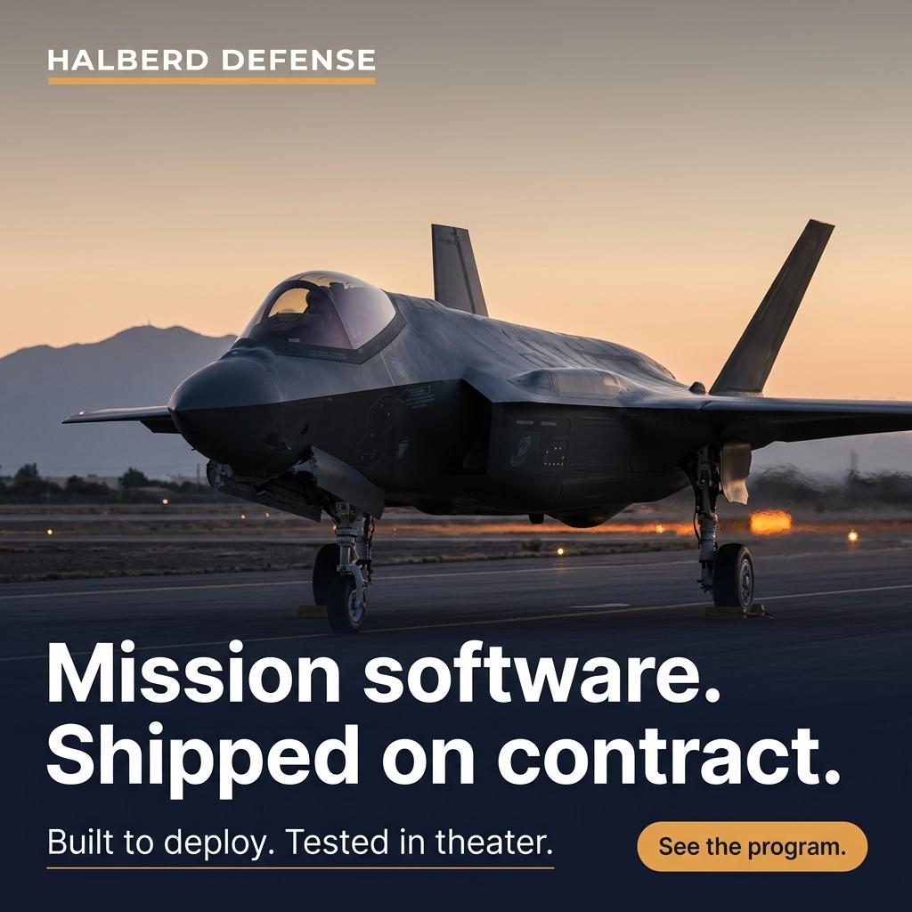 Halberd Defense LinkedIn ad — Mission software. Shipped on contract.